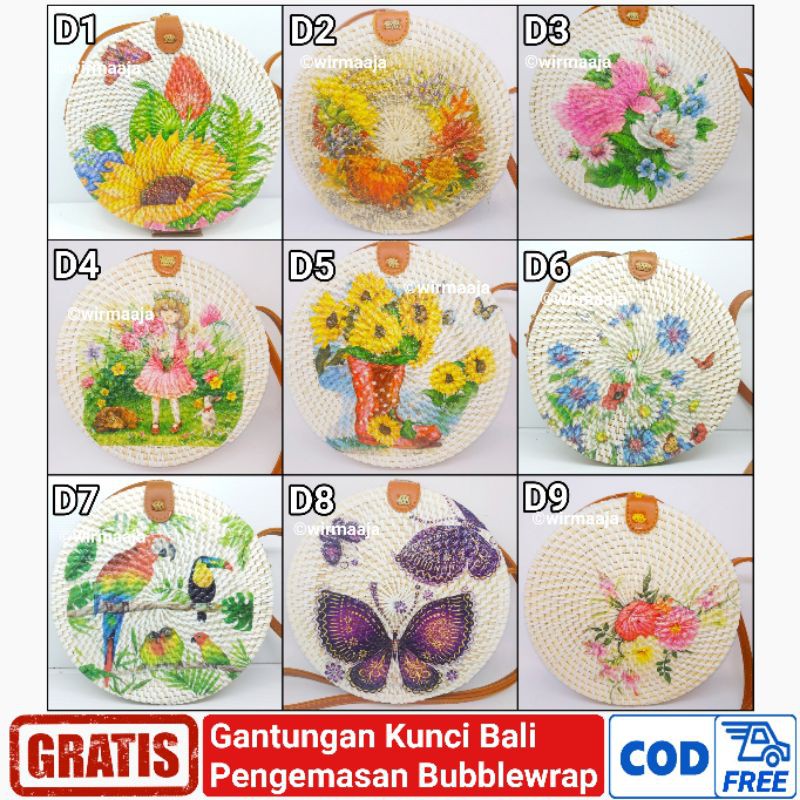 Tas Rotan Bulat Original motif Deco Kualitas Super