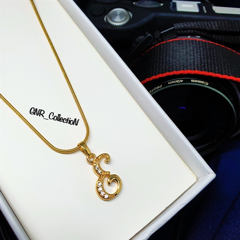 GNR_Kalung Plus Liontin Titanium Gold Belut Huruf E-H Anti Karat