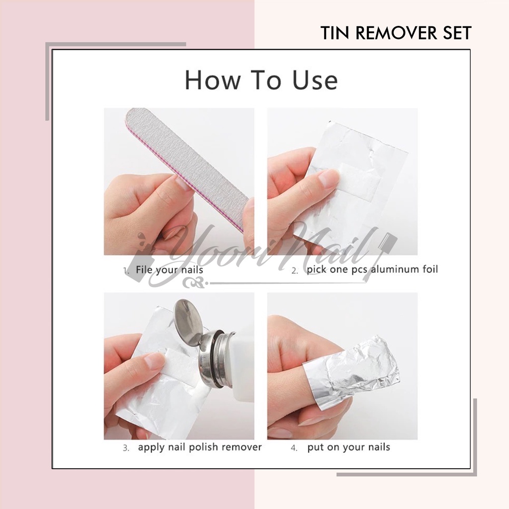 Tin remover set 100pcs nail remove tin paper penghapus kutek / nail polish / gel polish