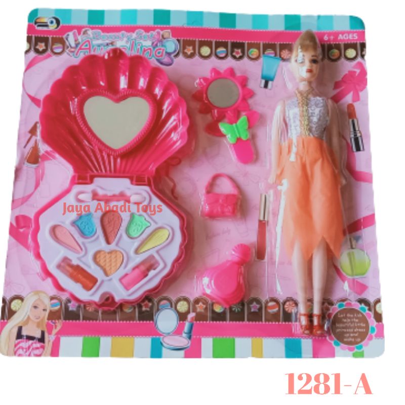 Mainan Make up kerang cermin boneka Barbie tas Makeup parfum 1281-A