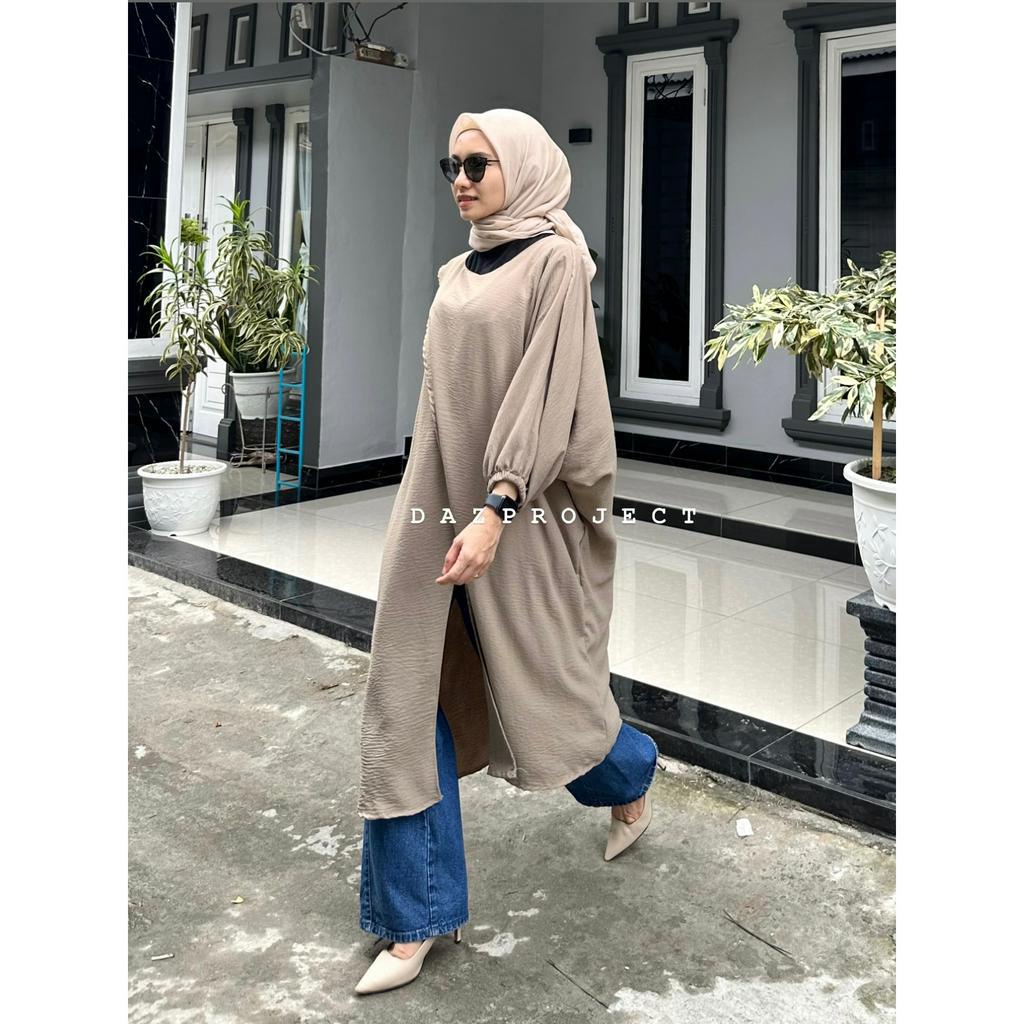 Azura Tunik Jumbo LD 168 Polos blouse Crincle Airflow Lengan Karen by Dazproject