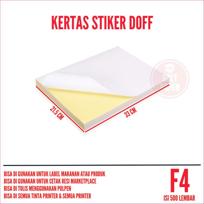 

Kertas Stiker Hvs F4 - Isi 500 Lbr / Kertas Stiker / Sticker Hvs Doff Terlaris