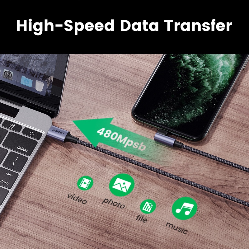 【Stok Produk di Indonesia】Ugreen Kabel Data / Charger USB Tipe-C Ke Lightning 90 Derajat Untuk iPhone 14 13 pro Max 13 / 12 / 11 / XS / XS Max / XR / 8 / 7 plus / 8 plus