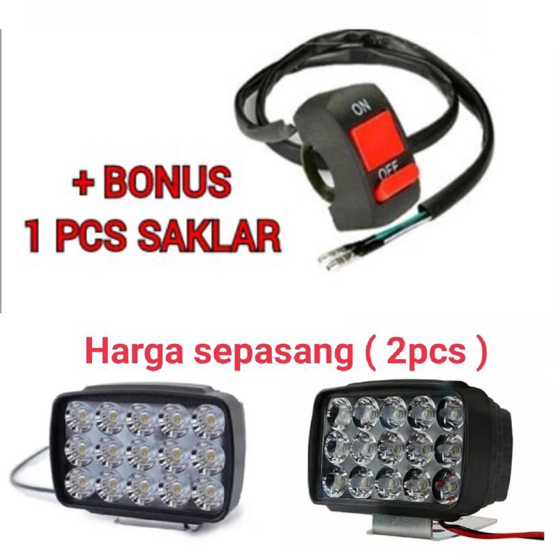 Lampu Tembak Sorot 15 Mata LED 12 VOLT 15 WATT 1 pasang 15 mata FREE SAKLAR ON/OFF