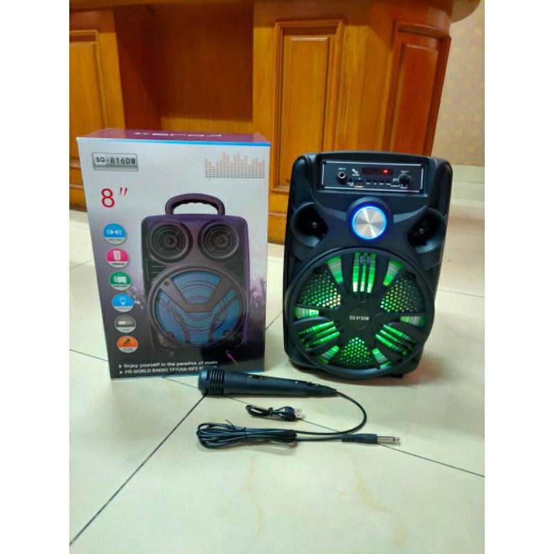 SQ-816 DW 8 INCH Bonus Mic Karaoke Speaker Bluetooth Karaoke Wireless Speaker 8"