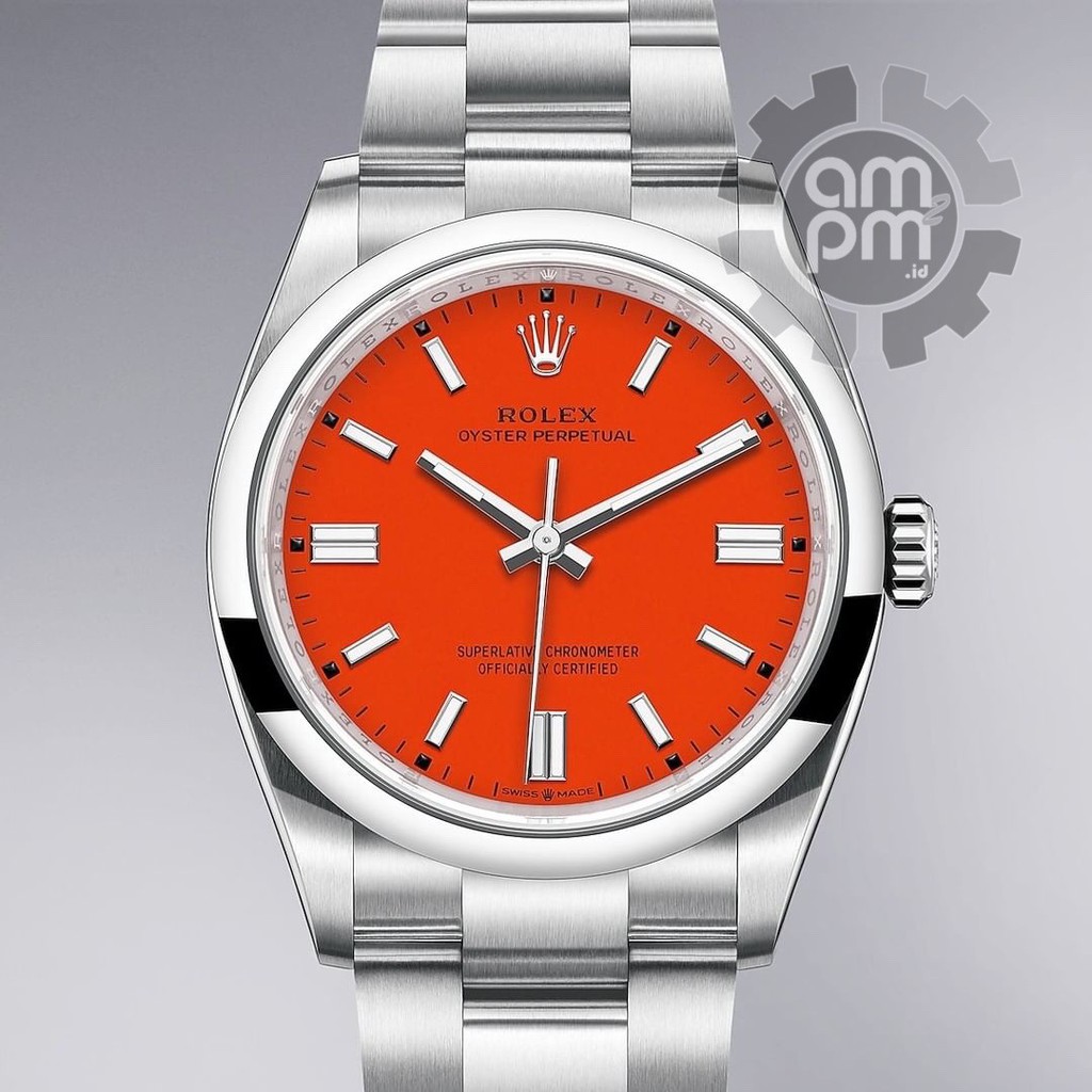JAM TANGAN ROLEX OYSTER PERPETUAL 41 AUTOMATIC SILVER ORANGE DIAL