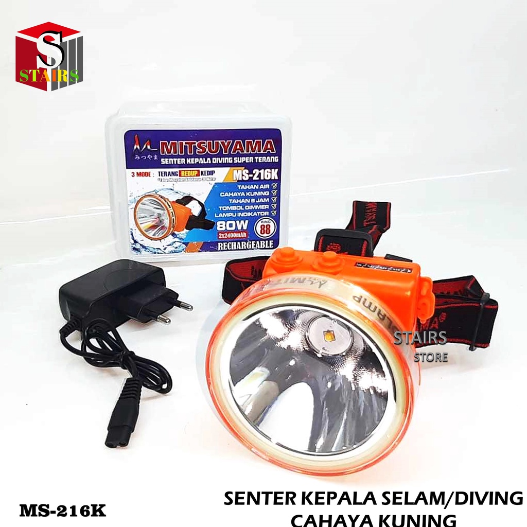 Senter Kepala Diving/Selam Jenis LED 80 Watt Original MS-216K Cahaya Kuning Super Terang