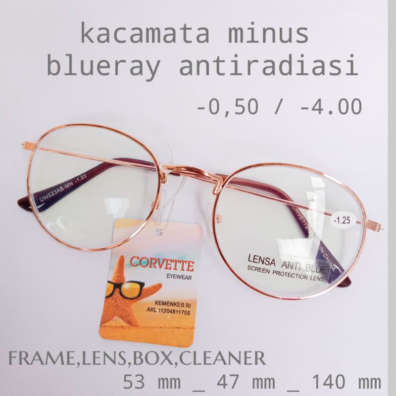 kacamata oval rosegold minus blueray