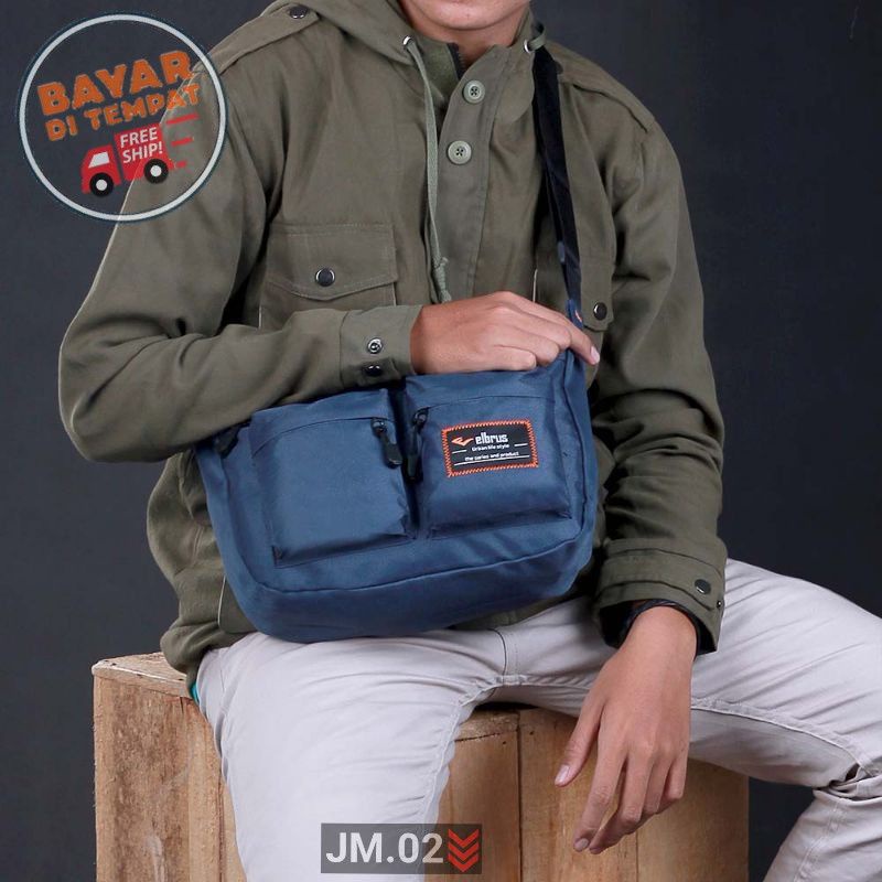 Tas Slingbag Kanvas 100% Unisex Pria Tas Selempang perahu saku dua Pria Tas Bahu Tas Sekolah Tas slempang Samping Kotak Sekolah Kuliah Distro Pria Elbruss Tas Gatget Wadah Hp Kuliah Tas Kerja Tas Laptop 14 in - Blue hitam Hijau army Abu