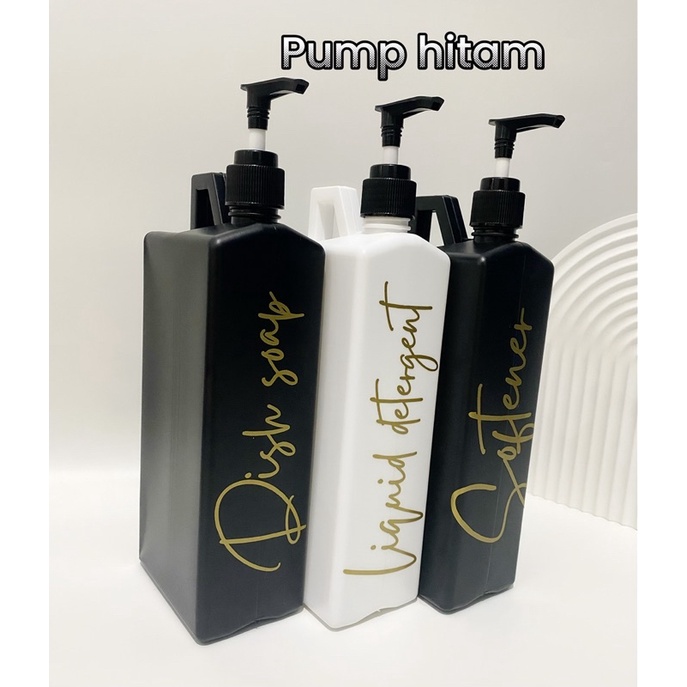 jerigen PUMP 1liter stiker gold new HITAM PUTIH . aesthetic tempat isi ulang sabun cair liquid detergent laundry room estetik