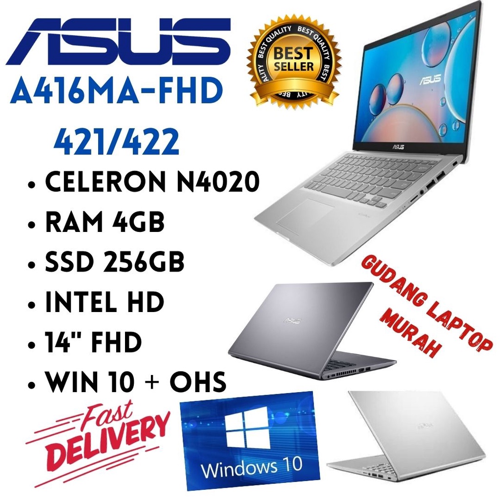 ASUS VIVOBOOK A416MA-FHD421 CELERON N4020 4GB 256GB 14"FHD WIN10 OHS BACKLIGHT KEYBOARD