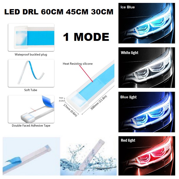 Lampu LED Alis Tempel DRL 60CM 45CM 30CM Mobil Motor 60 45 30 CM Flexible Grade A Rem 1 Mode