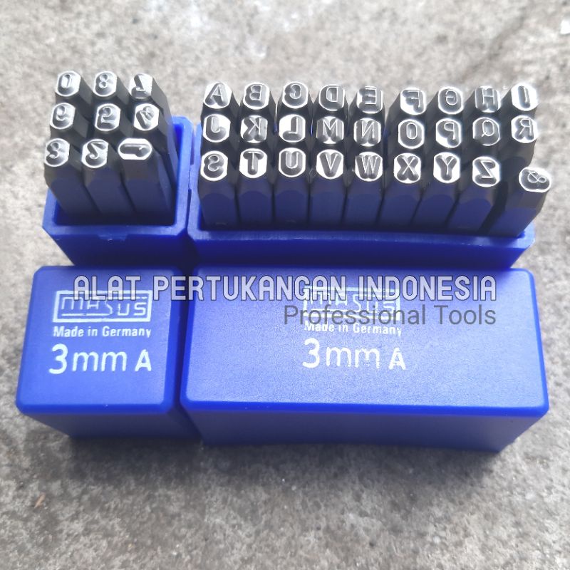 MASUS Alat Ketok Huruf Angka Set 3 mm Nomor Rangka Mesin Motor Mobil GERMANY