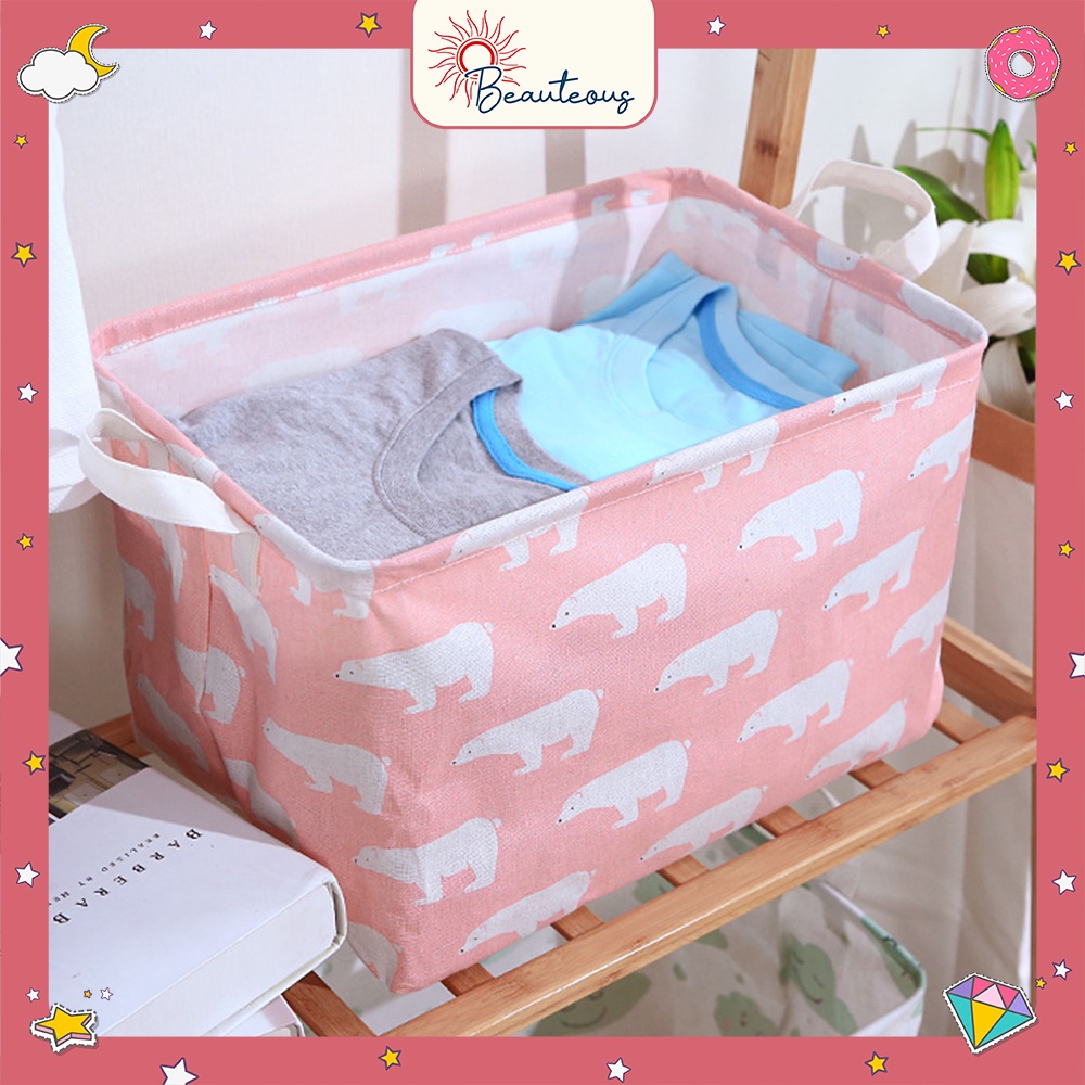 Keranjang Tempat Penyimpanan Kosmetik Multifungsi Organizer Box Besar Lipat Motif Lucu