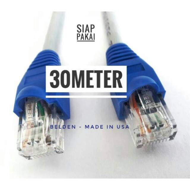 Belden Kabel Lan 30 meter UTP Cat6 siap pakai sudah dicrimping rj45 Cat6 Belden 7814A Abu abu