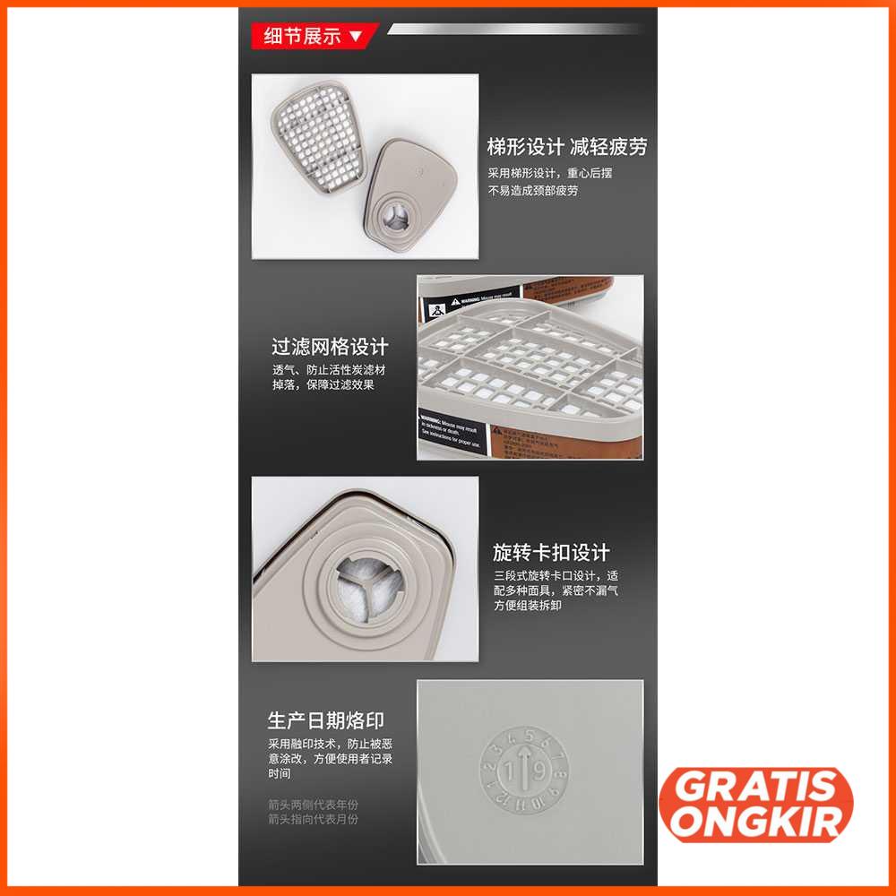 Cartridge Filter untuk Masker Gas Respirator 6001CN
