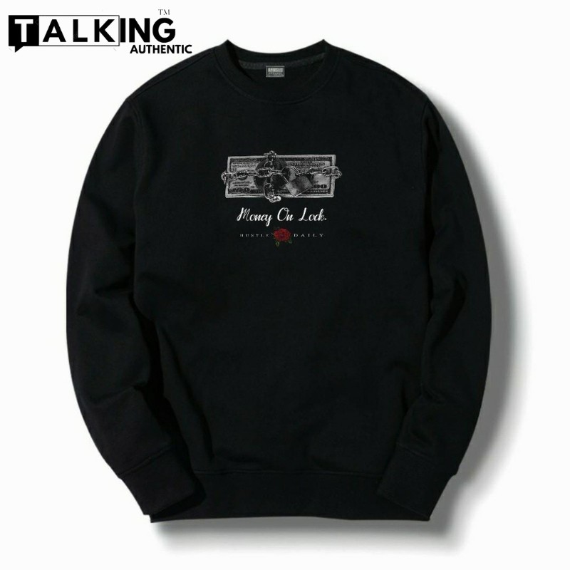 Sweater Money Talk Black Original Crewneck Sablon Premium Suiter Lengan Panjang Unisek Sweatshirt