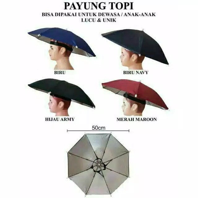 Payung Topi Osaka / Topi Payung Diameter 50 Cm  / Payung Kepala Hujan Melindungi Simple Tanpa Gagang