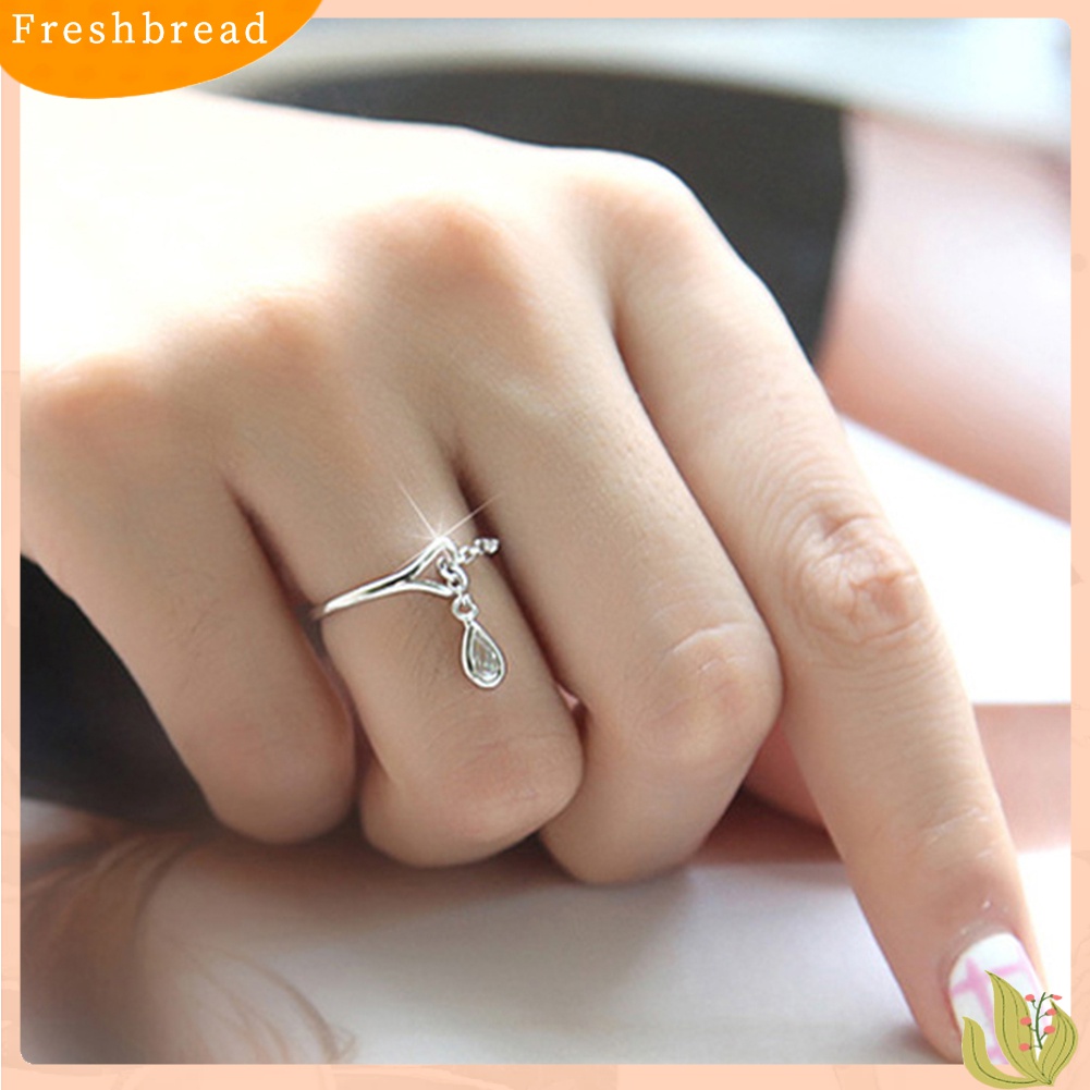 Terlaris Adjustable Chain Teardrop Cubic Zirconia CZ Hollow Heart Opening Finger Ring