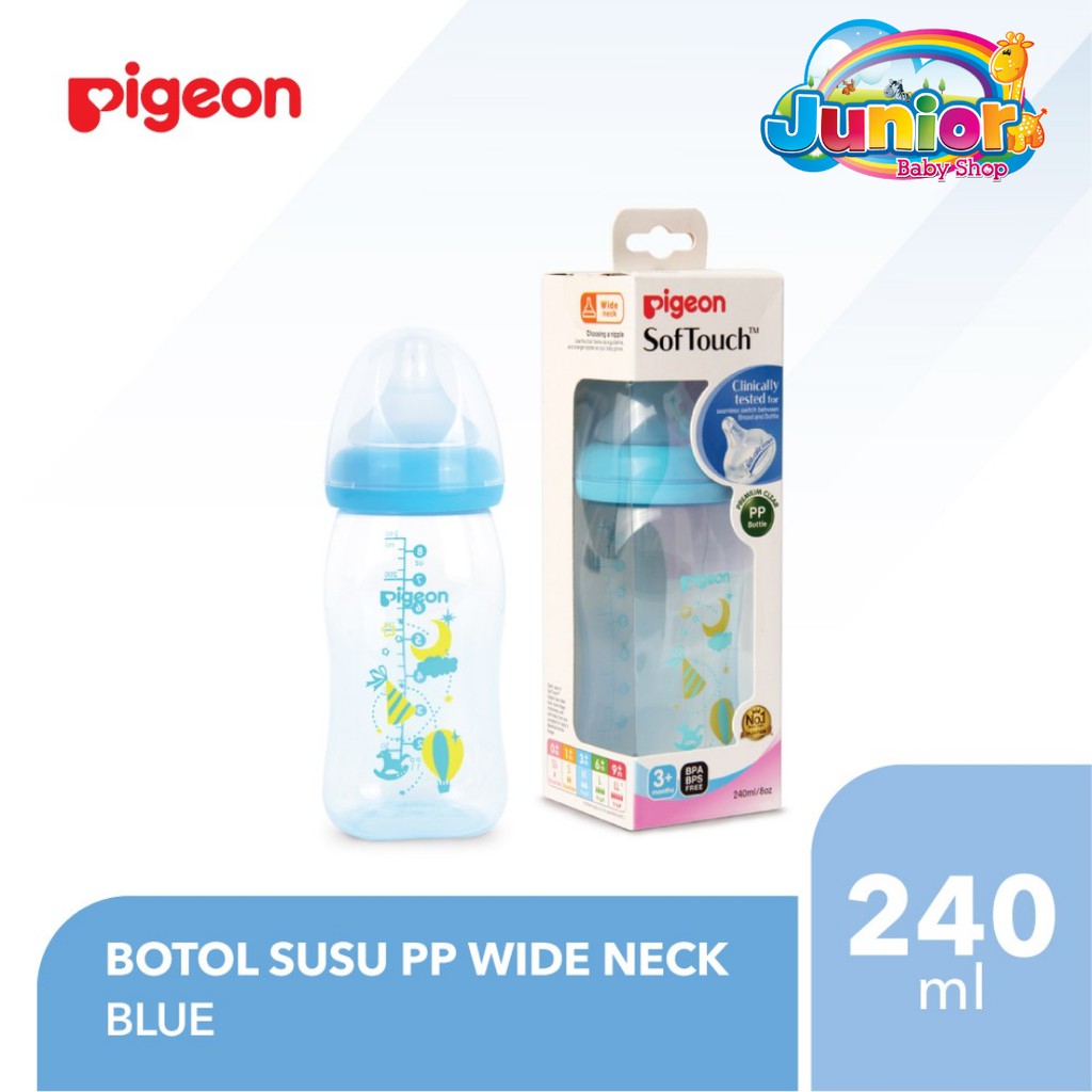 Pigeon Botol PP Clear Wide Neck Blue 240ml W/P-Plus Nipple