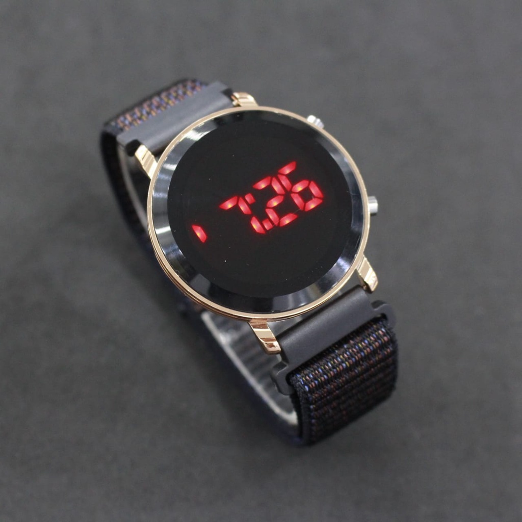 JAM TANGAN LEDWATCH KANVAS BULAT ROSE GOLD CASE/JAM TANGAN WANITA TERBARU/JAM TANGAN KEKINIAN/JAM TANGAN LED