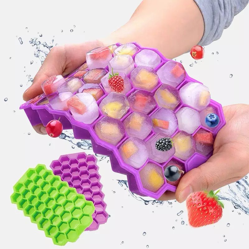 Cetakan Es Batu Silicone Lebah 37 sekat / 37 Lubang + TUTUP - Cetakan ES Silikon MPASI Bayi Honey Combs Silikon 96 Hexagon ICE