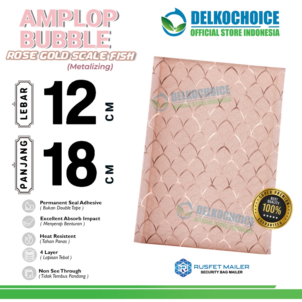 Amplop Bubble Mailer ROSE GOLD SCALEFISH 12x18cm Bubblewrap Envelope Packing Online Rusfet Premium /