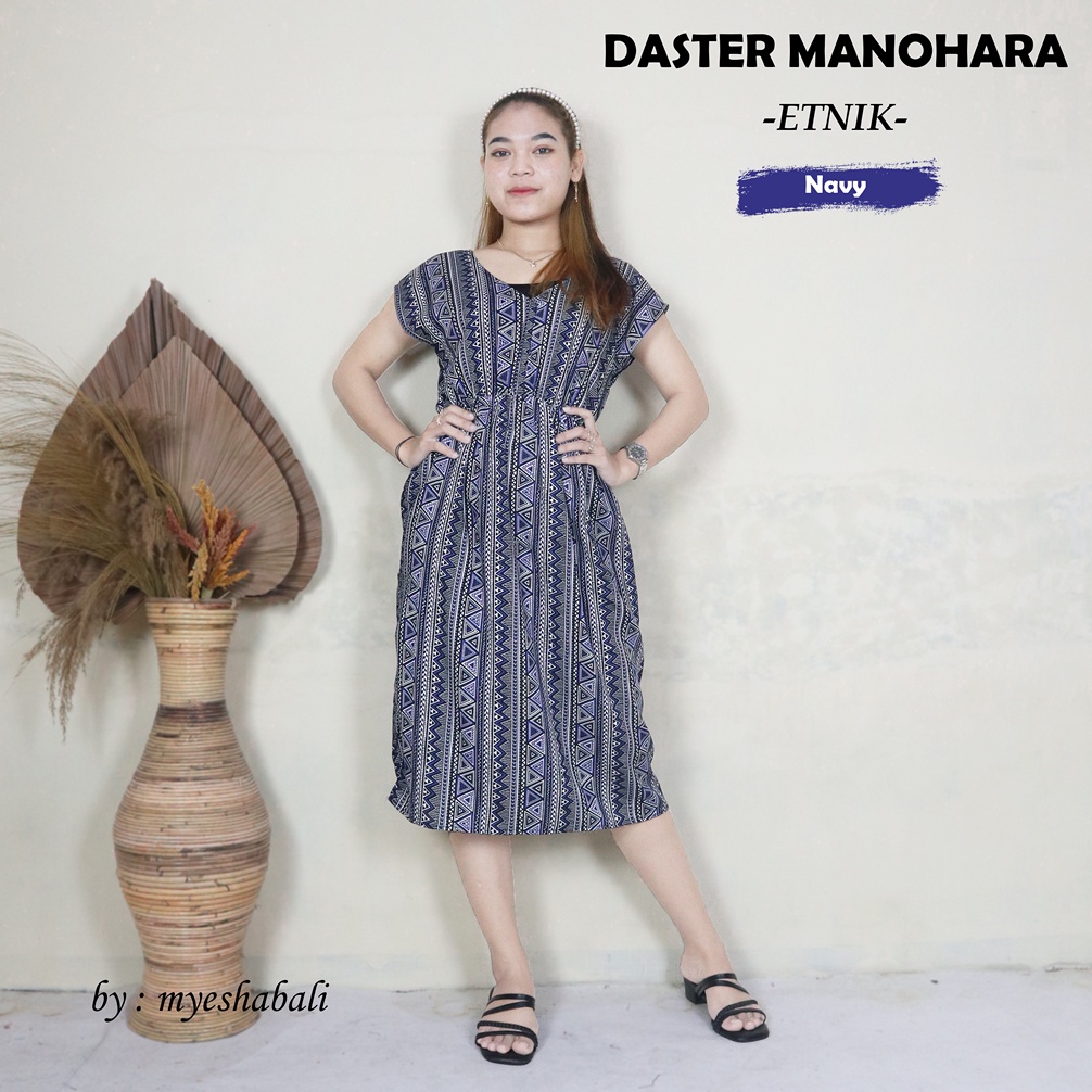 Daster Manohara Bali LD 105 cm / Dress Bali manohara motif Kekinian Murah dan Nyaman-ETNIK NAVY