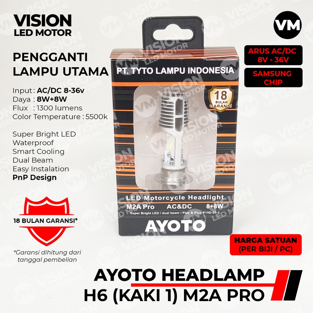 [AYOTO] LAMPU DEPAN H6/KAKI 1 LED M2A PRO AC /DC UNTUK MATIC / BEBEK
