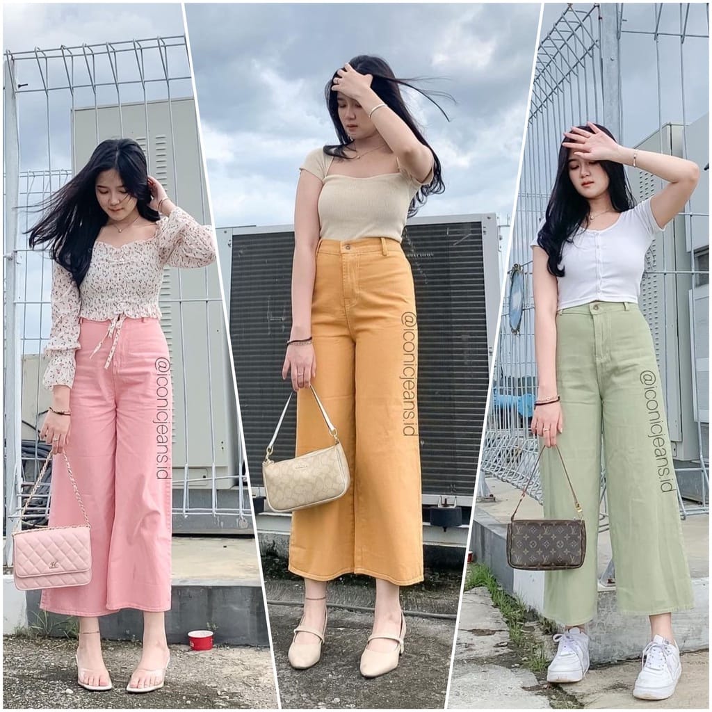 Kulot Jeans Highwaist New Delonik / Mozza L XL Warna Pastel OOTD Kekinian Remaja Dewasa 2022 Ready Siap Kirim