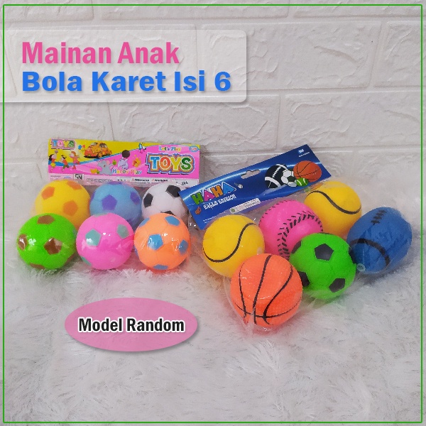 Mainan Anak Bola Karet Bunyi Isi 6 Model Random