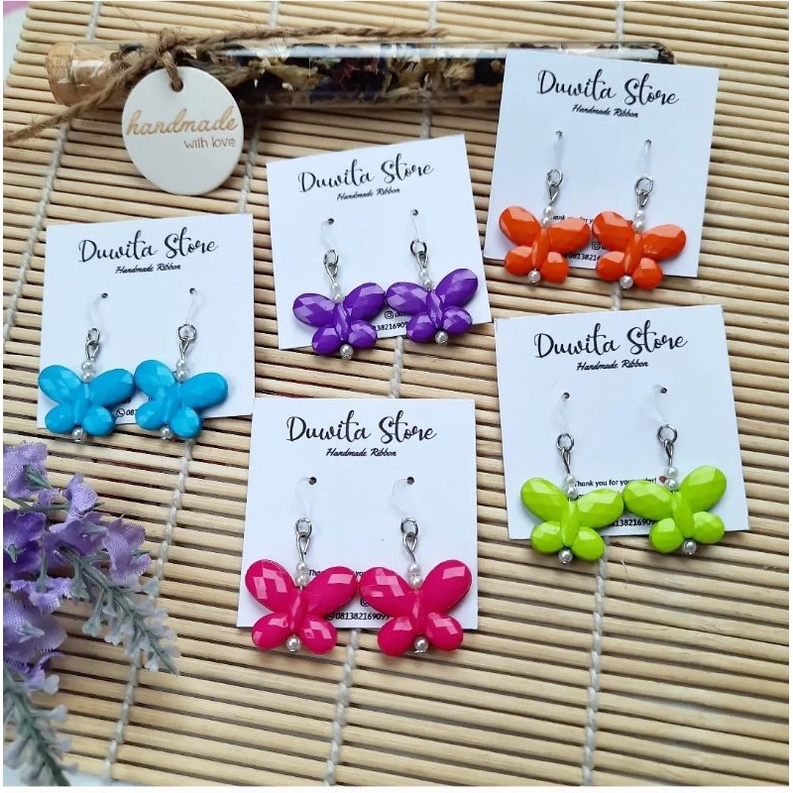 HANDMADE ANTING ANAK/DEWASA KAITAN PLASTIK MOTIF KUPU2 TERANG