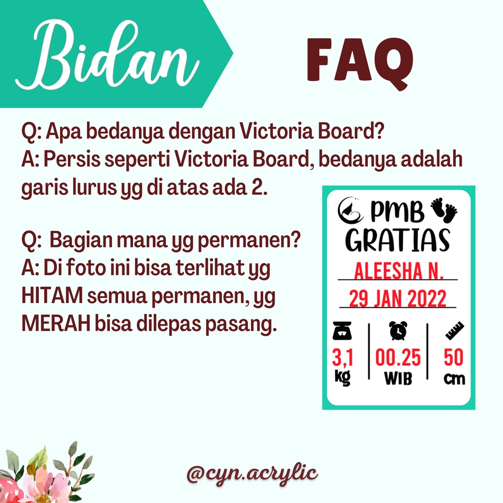 BIDAN Hospital Board Akrilik Acrylic Announcement Biodata Baby Bayi Newborn Kado Mewah Bagus