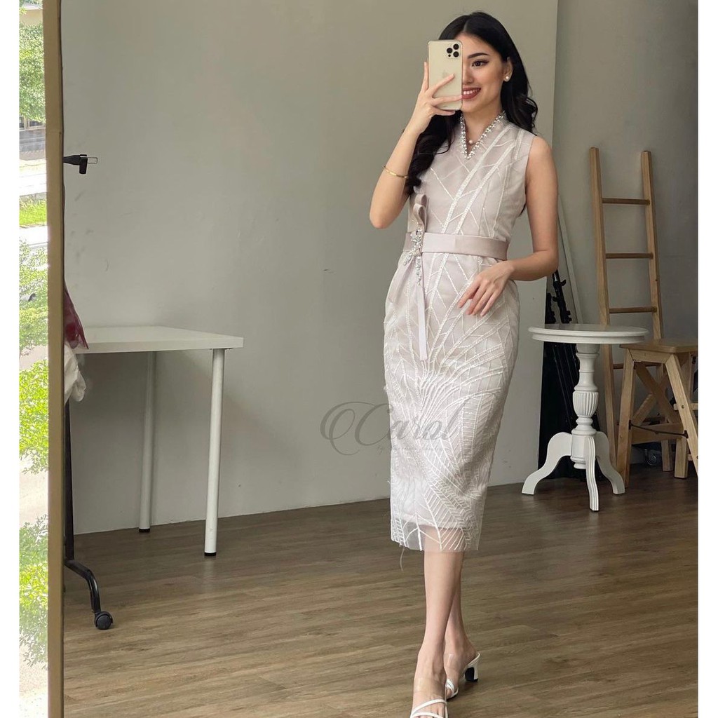 Carol Clothline Walter White Nude 100% Asli Undangan Pesta Sanjit After Party Dress