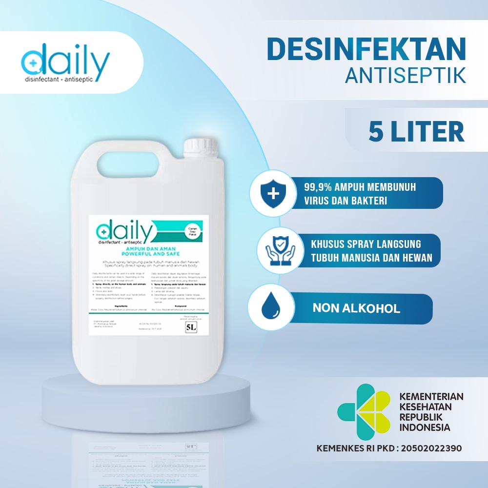 DESINFEKTAN DAILY REGULER DISINFEKTAN ANTISEPTIC 5 LITER 5L DISINFECTAN ANTI VIRUS ANTI BACTERIAL