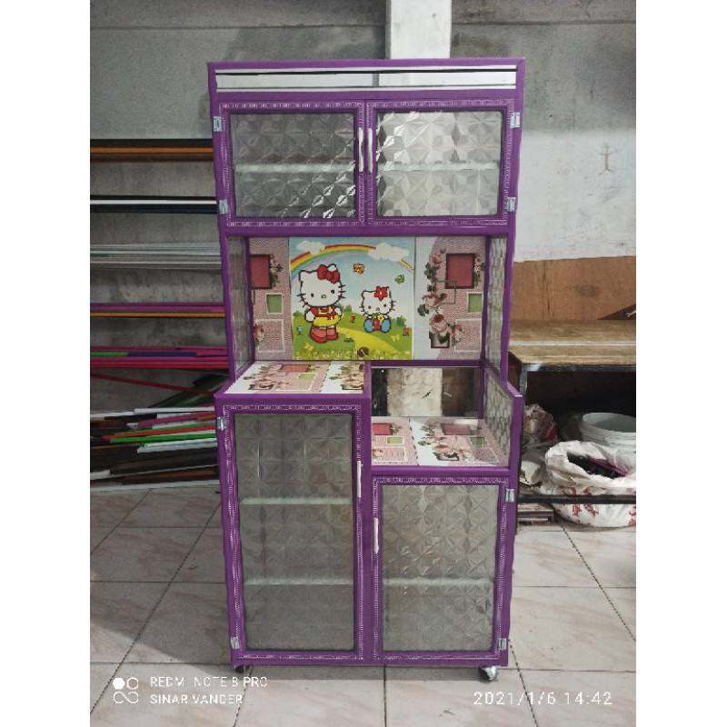 rak piring kaca aluminium 2 pintu