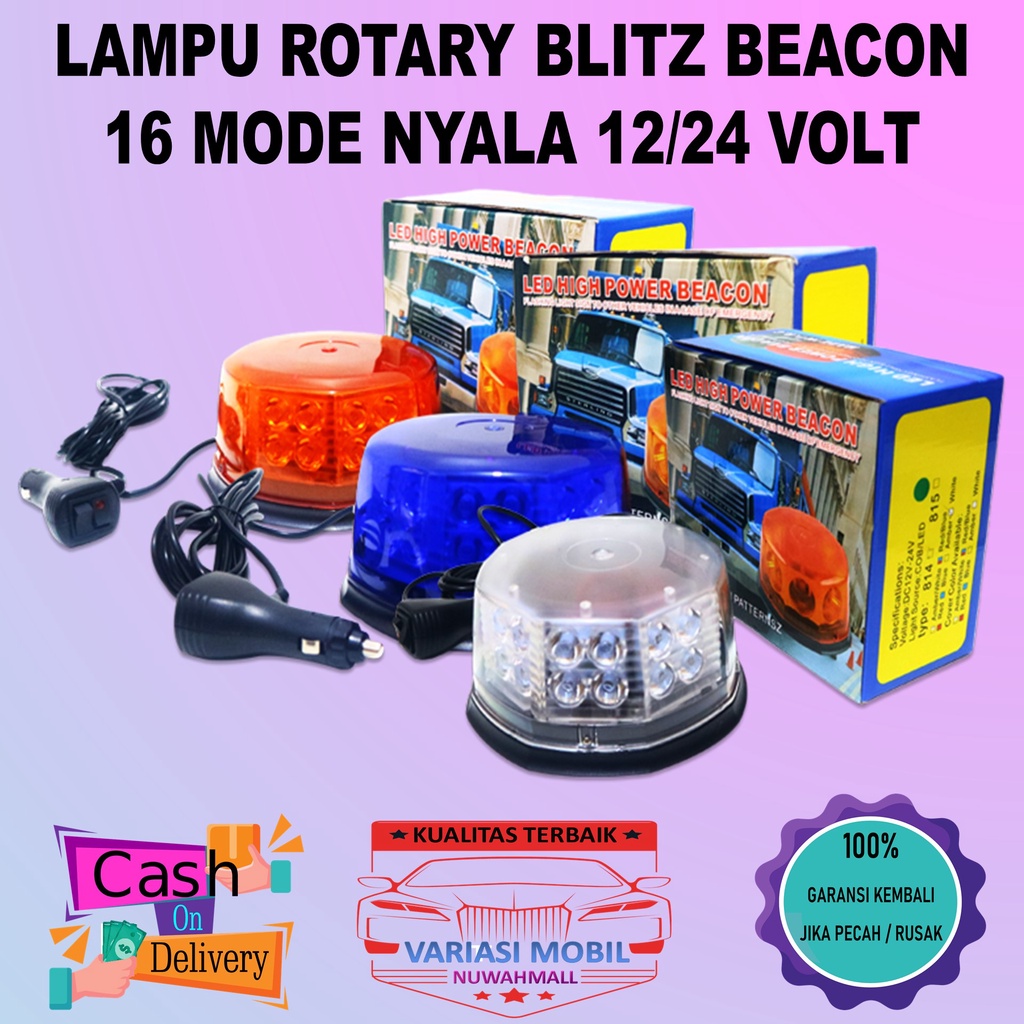 Lampu Rotary 24 Volt 12 Volt Flash Blitz Rotari LED Beacon 16 Mode Lampu Rotari Variasi Mobil Truk T