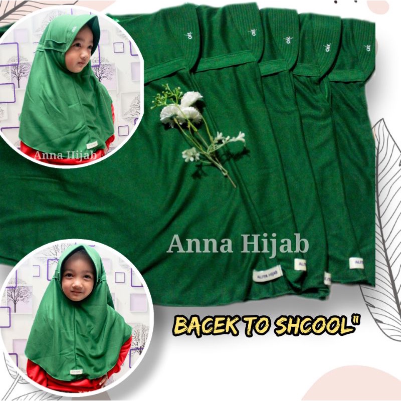 RABBANI KW/Jilbab Kerudung Sekolah Anak Husus Warna Hijau Diniah Tk SD SMP SMA Model Serut Tali Bela