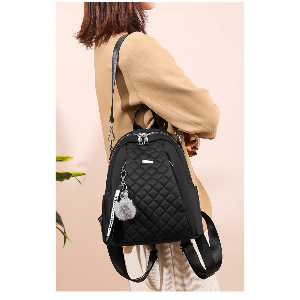 Tas Multifungsi wanita Ransel Wanita Backpack Stylish Nilon Glossy Free Gantungan Handmade Bandung