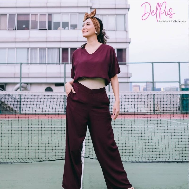 DELPUS Oneset Vcool Crop by Della Puspita Setelan Setcel One Set Pakaian Baju Tidur Wanita BAHAN RAYON PREMIUM ADEM-6