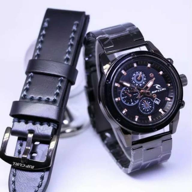 Jam tangan pria Ripcurl stainlees tali kulit chrono Variasi