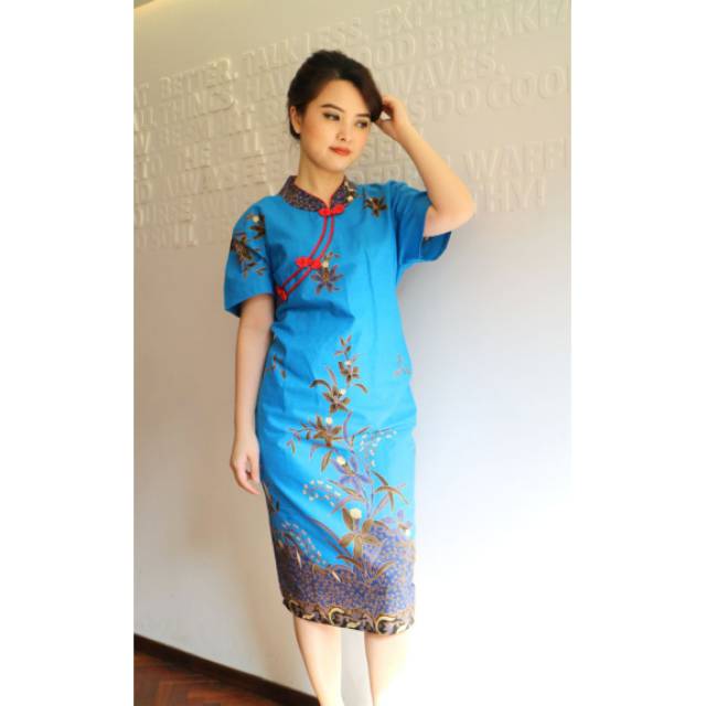 Dress batik congsam blue