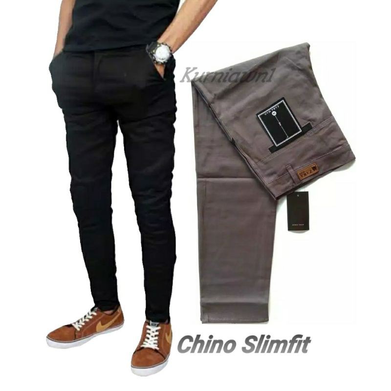 Celana Chino Pants Pria Slim Fit dan Elastis - Warna Hitam