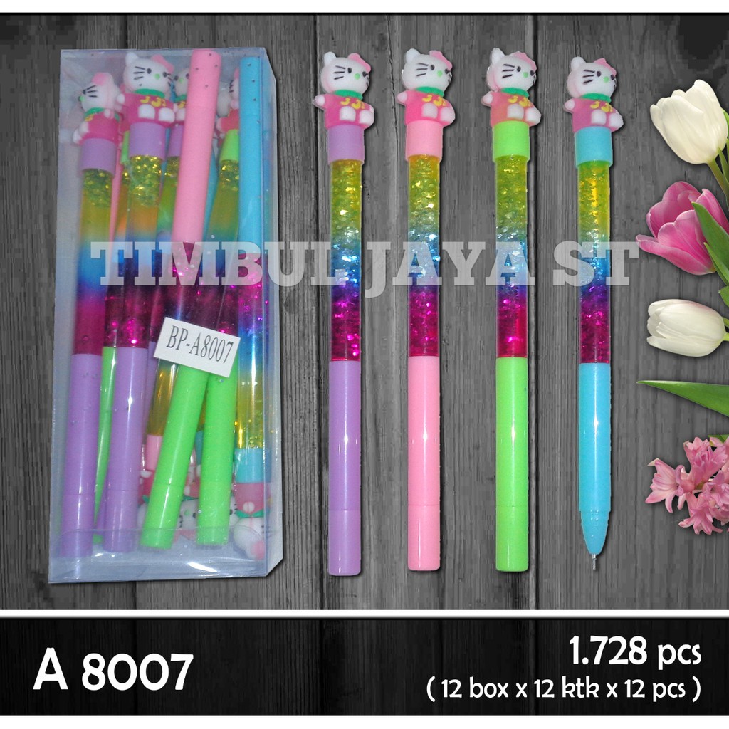 

Pen / pulpen gliter air kepala hello kitty + tayo 8007-9 isi 12 pcs