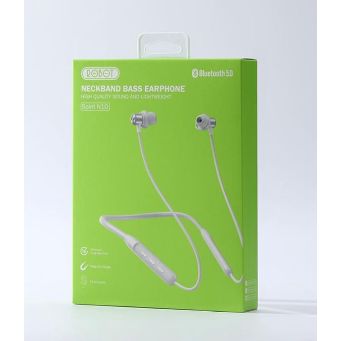 Robot N10 - Headset Bluetooth 5.0 Original, Putih, Total Baterai Hidup 5 Jam