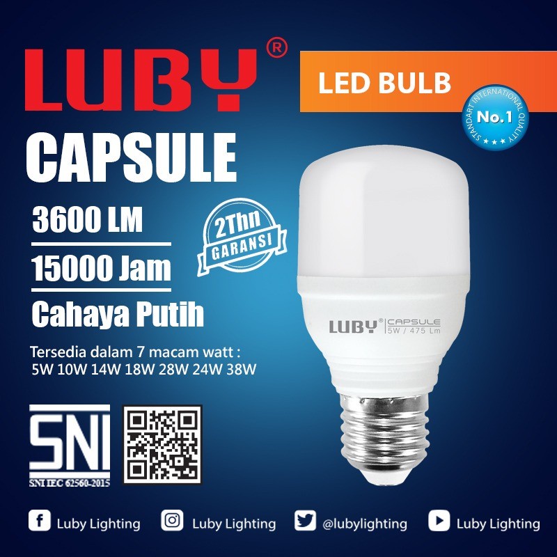 Lampu LED Putih Luby Capsule 5W 10W 14W 18W 28W Bohlam LED