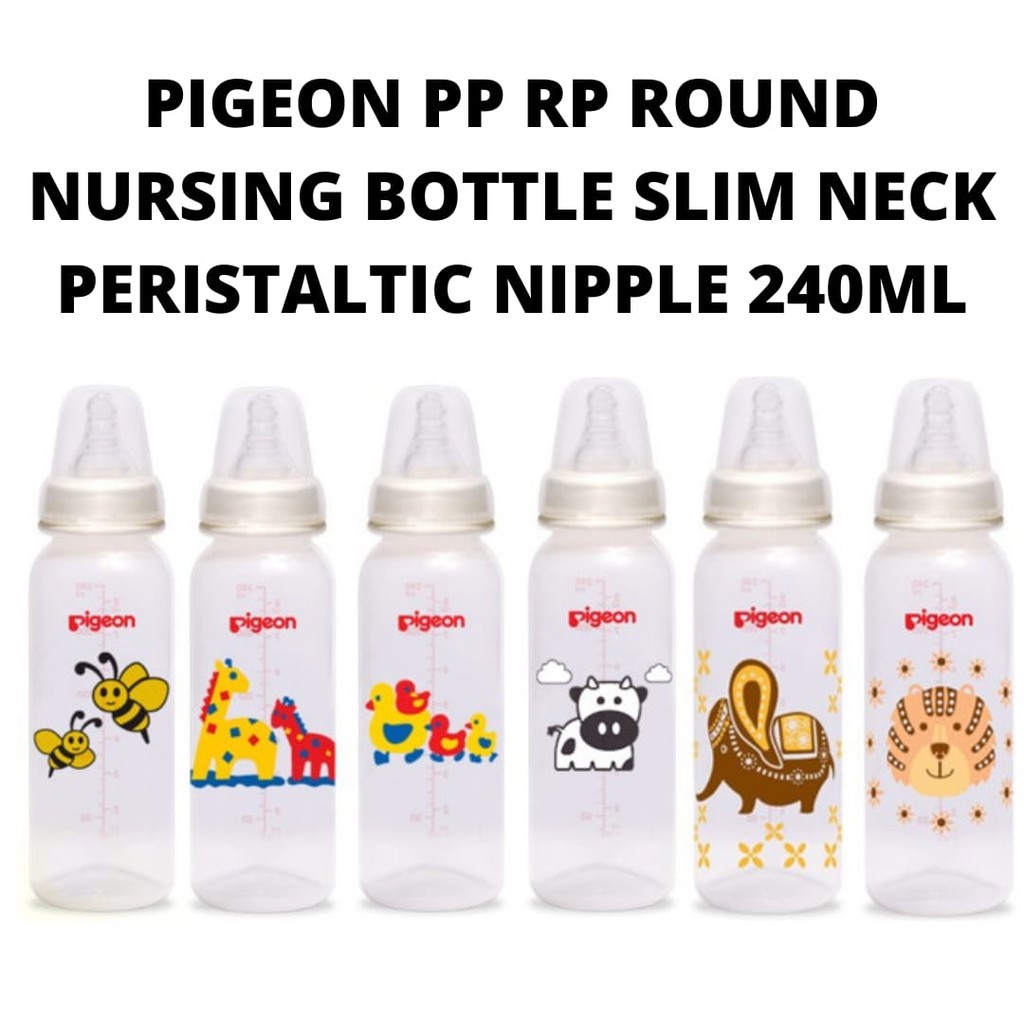 Pigeon Peristaltic Standard Round Botol / Premium PP Clear 120ml Slim Neck Bottle Round Base / Dot Nipple Bayi Silicone Silikon Peristaltic Slimneck Slim neck S M L isi 1 pc SATUAN