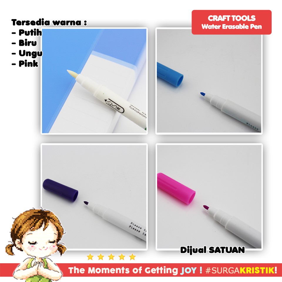 Water Erasable Pen Spidol Penanda Kain Fabric Marker Tinta Hilang Dengan Air