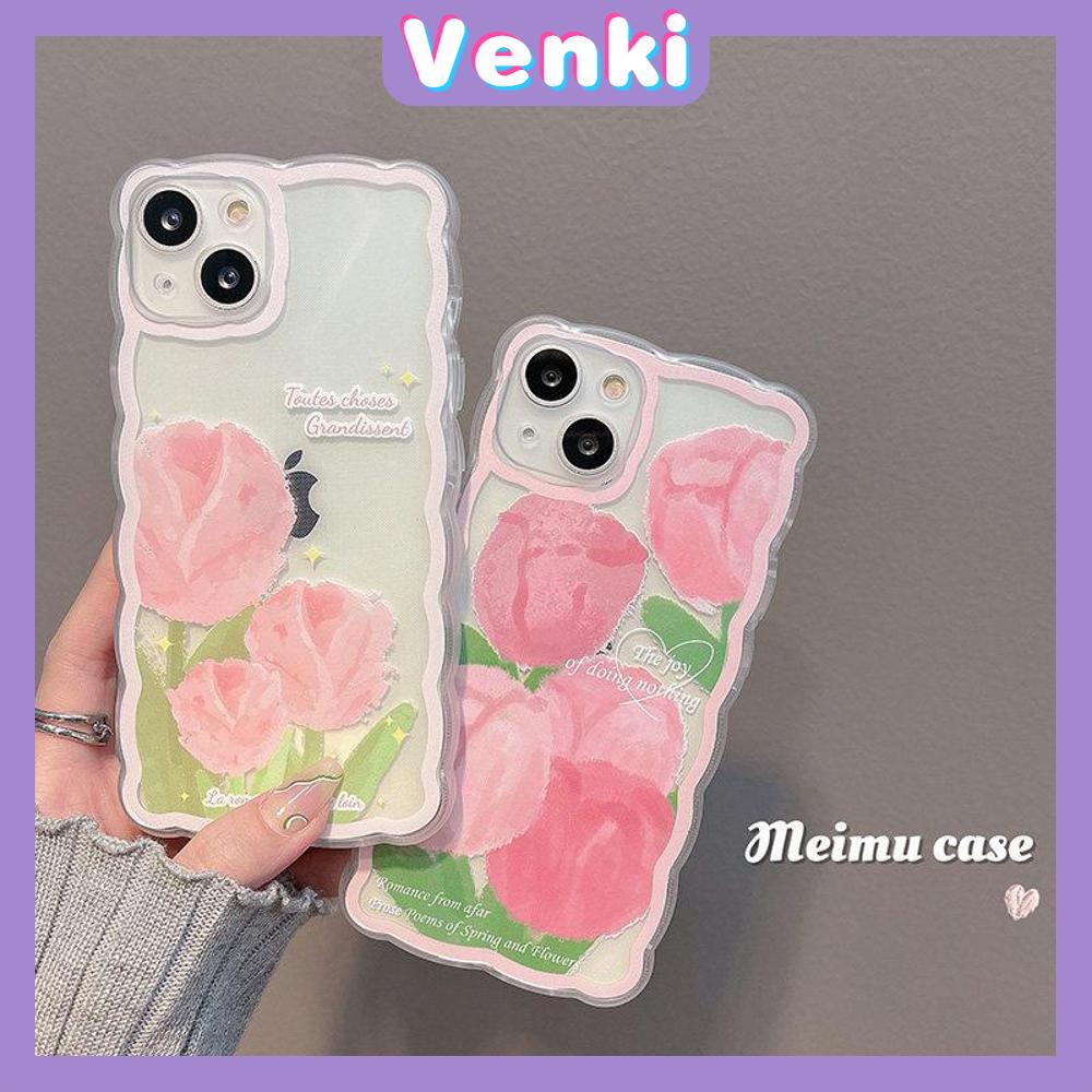 iPhone Case Silicone Soft Case Clear Case Wave Airbag Shockproof Camera Cover Protection Pink Flower Compatible For iPhone 11 iPhone 13 Pro Max iPhone 12 Pro Max iPhone 7 Plus xr