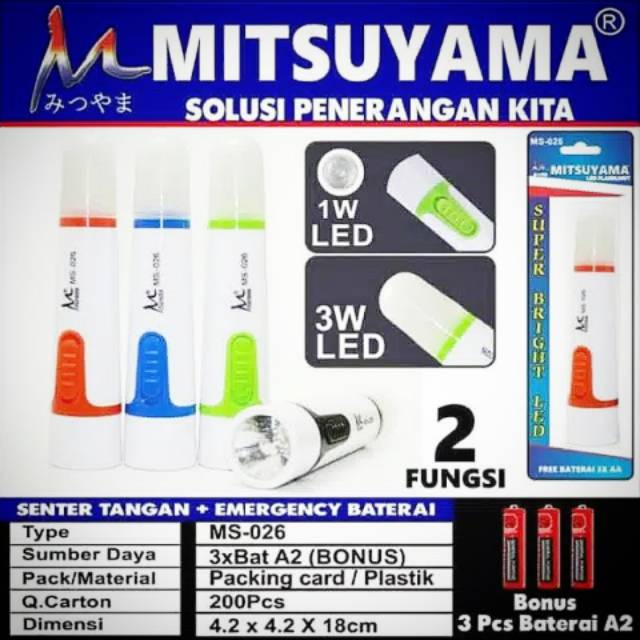 Senter tangan MITSUYAMA LED FLASHLIGHT MS-026 super bright LED / senter led / senter baterai